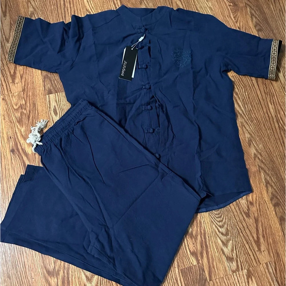 🆕 embroidered 2 piece pant set, navy blue - Picture 1 of 10